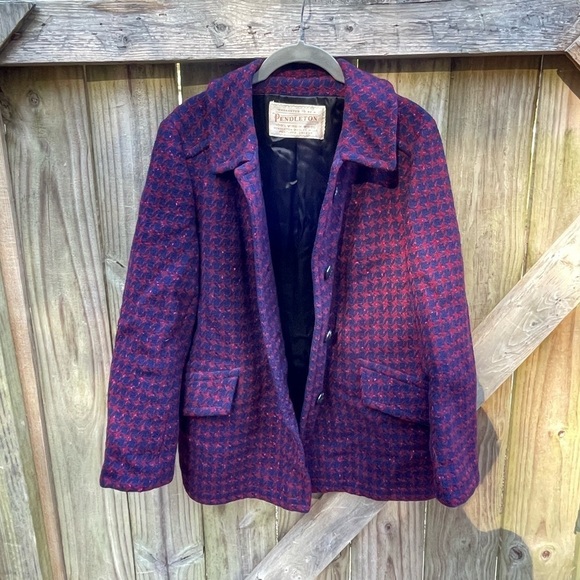 Vintage Pendleton 100% Virgin Wool Made in USA Houndstooth Pea Coat - Picture 7 of 10